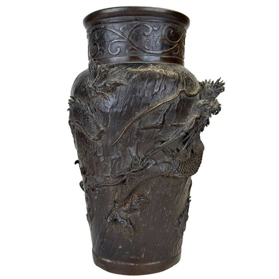 Antichi Vasi giapponesi Meiji Drago – Firmati 'Dai Nippon' – Bronzo Sawari (Coppia) – Bronze (photo 2 of 10)