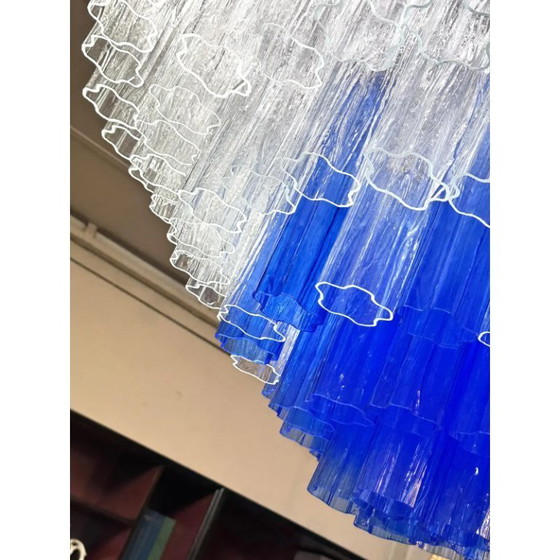 Image 1 of Luxe, grote, transparante en blauwe Murano glazen Tronchi statement kroonluchter
