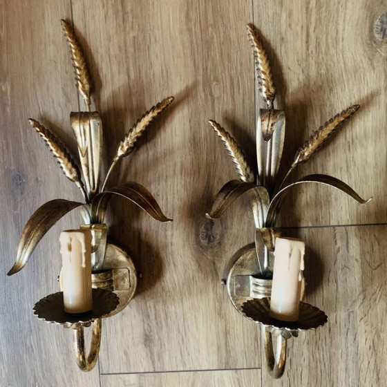 Pair of gilded metal wheat ear wall lights (photo 5 of 17)