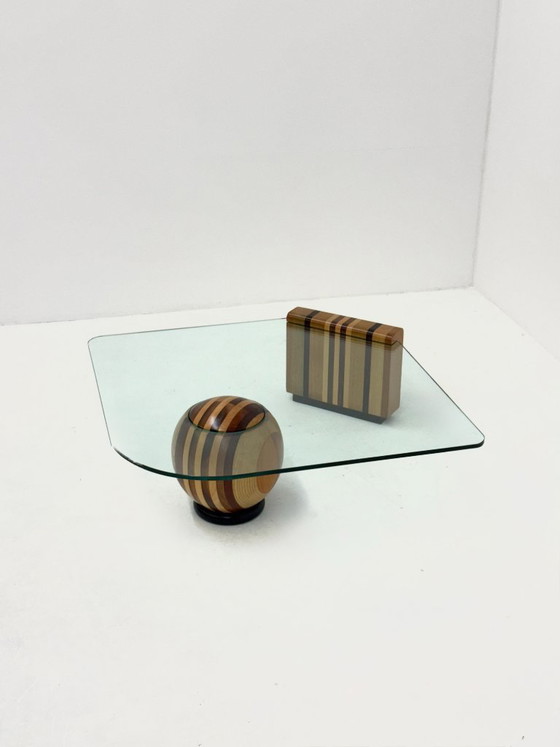 Tavolino da caffè italiano scultoreo con base geometrica in legno – Tavolini da caffè, Glass, Wood (photo 6 of 10)