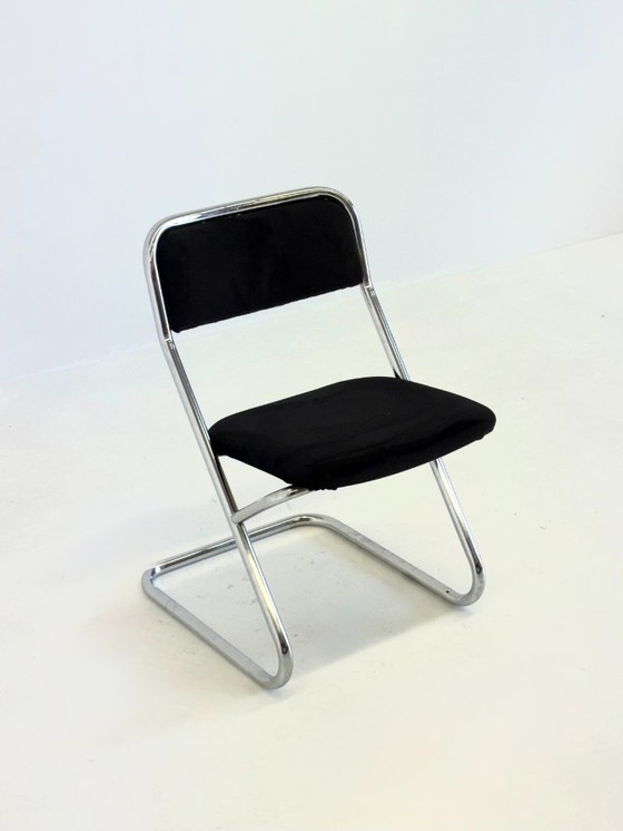 Image 1 of Set of 4 vintage tubular frame dining chairs in black velvet