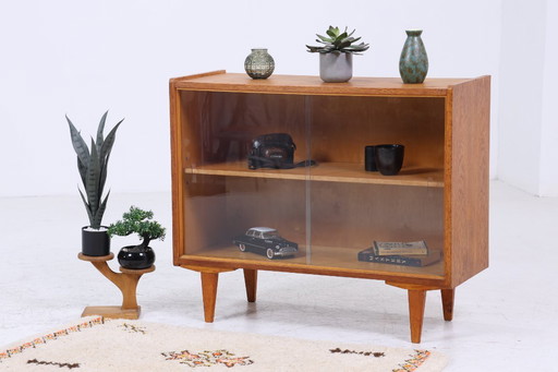Vintage chest of drawers with glass doors 60s | Mid - Century display case hallway cabinet | Retro 70s wood #06-18