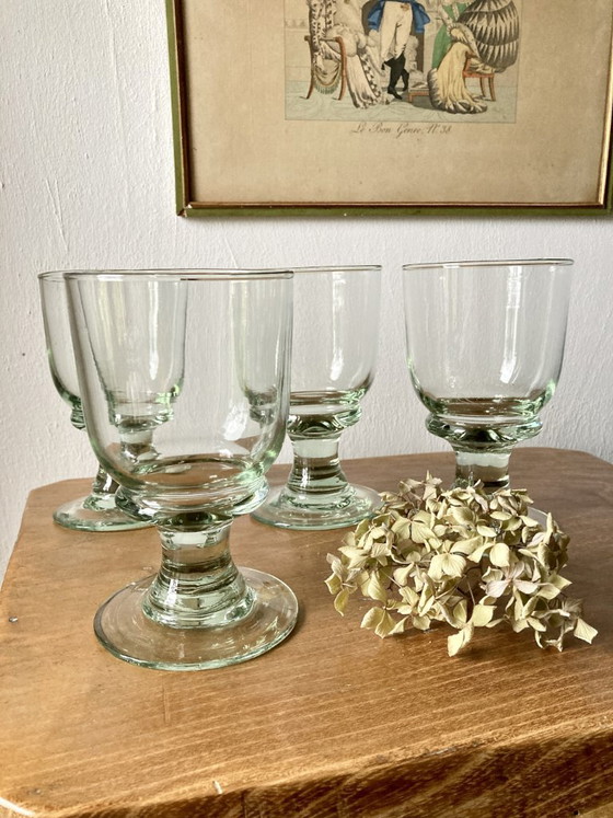 4 calici in vetro soffiato artigianale con sfumatura verde, Bicchieri e caraffe (foto 4 di 12)