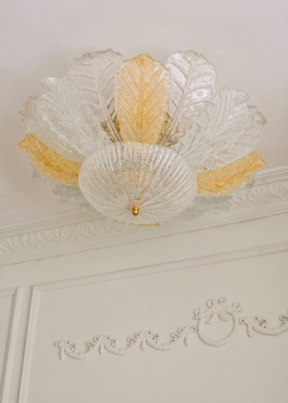 Grand Lustre Plafonnier en Verre de Murano Feuilles, Ambre Clair, Italien, Années 1970 – Metal, Murano Glass (photo 7 of 10)