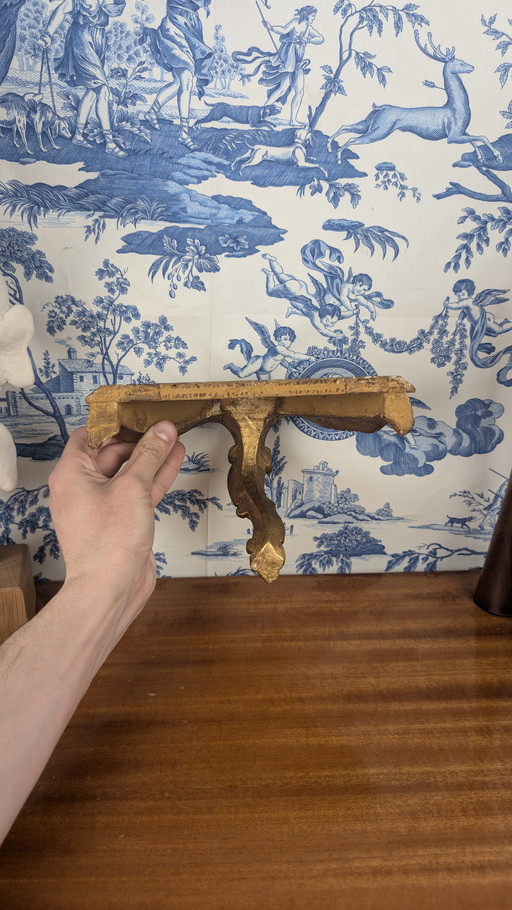 Petite Console Murale En Bois Et Stuc Doré Style Baroque Louis XV Vintage