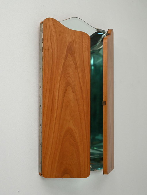 Scandinavische vintage drievoudige eikenhouten spiegel met inklapbare zijpanelen