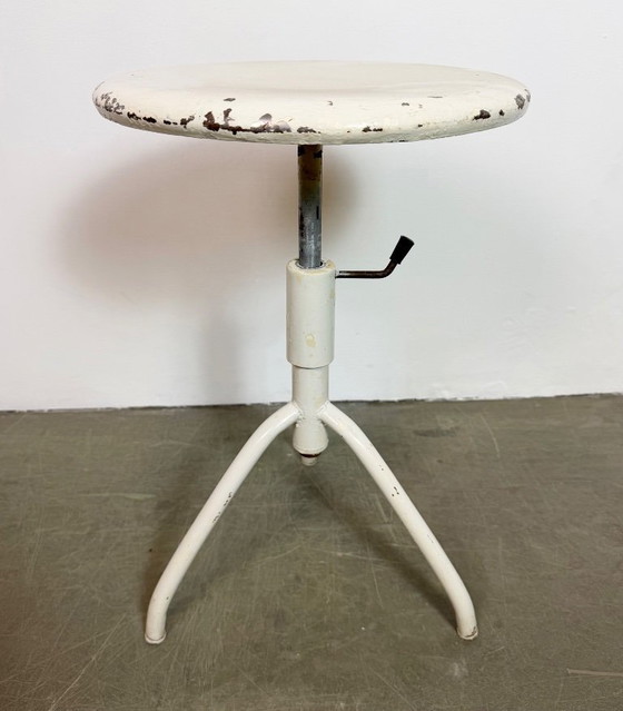 Image 1 of White Industrial Iron Height Adjustable Stool, 1960s