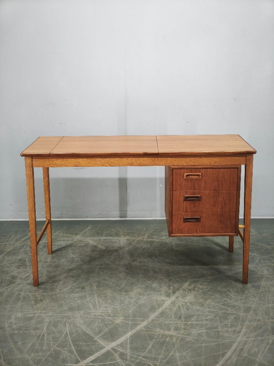 Image 1 of Sven Aage Madsen Teak Vanity Desk with Mirror, Denmark, 1960s