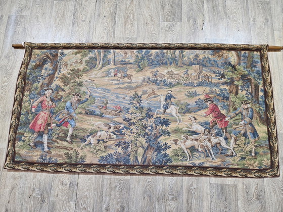 Wandtapijt met jachtmotief in Aubusson-stijl van JP Paris, jaren 70 – Wanddecoratie, Textile, 1970 (photo 12 of 18)