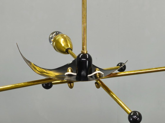 Image 1 of Italiaanse messing Sputnik-kroonluchter in Stilnovo-stijl, jaren 70
