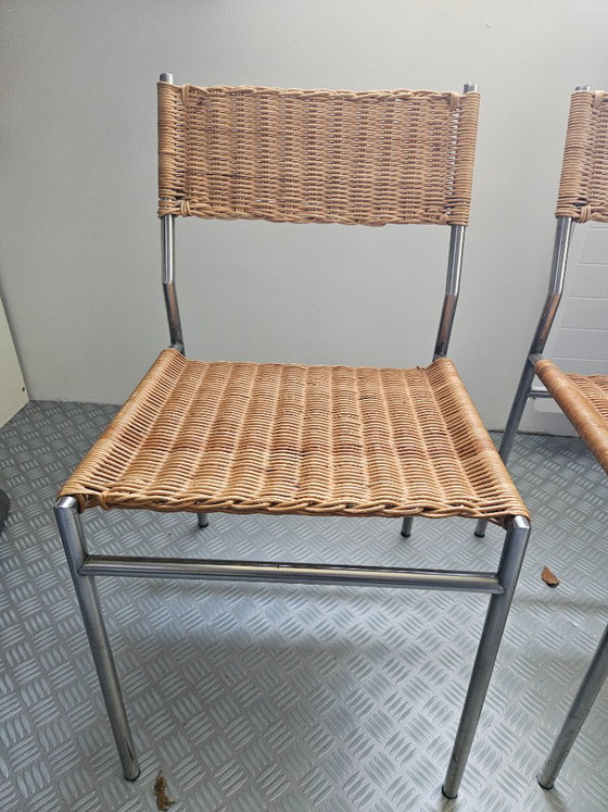 3 Martin Visser Dining chairs – Rattan, Chrome (photo 4 of 7)
