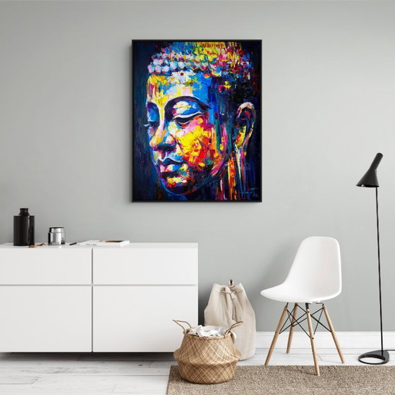 Image 1 of Unique hand-painted Buddha painting “Energy Flow” – Seksak Jaichumchen – 80×100 cm