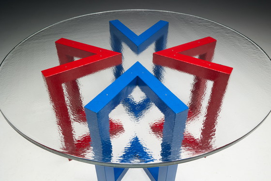 Image 1 of Postmodern Dining Table with Hand-Blown Glass Top, Italy, 1980s