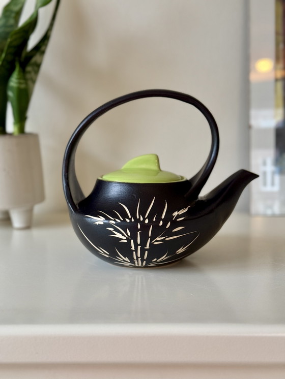 Image 1 of Japanese style teapot ceramic with bamboo motif - Bat Trang Vietnam