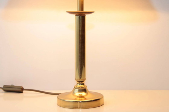 Image 1 of Brass table lamp with fabric border, 43cm, 90s vintage