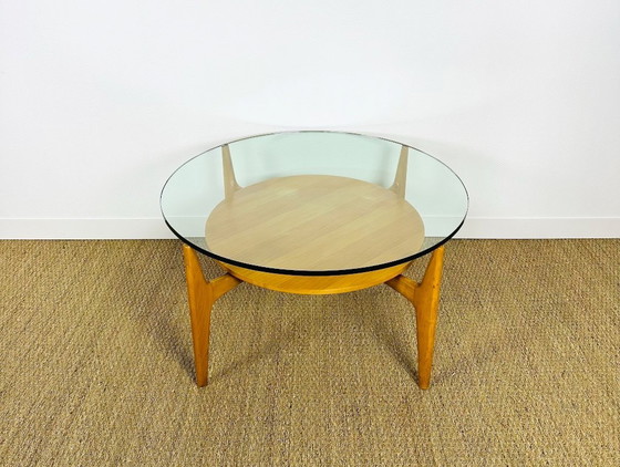 Image 1 of Vintage ronde salontafel van beukenhout en glas, 1960