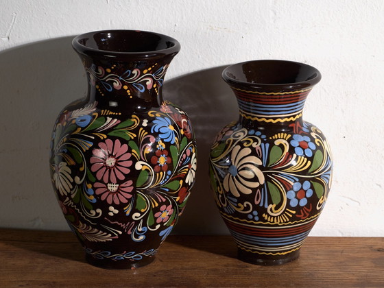 Pair of Vintage Glazed Ceramic Vases, Central Europe, circa 1950 #5, Brown (photo 6 of 12)