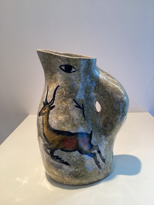 Splendido vaso Vallauris anni '50 di Jacqueline Gelb. Dipinto a mano (47) e in ottime condizioni.