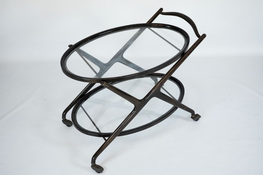 Ebonized Wood and Glass Bar Cart by Cesare Lacca, Italy 1950s