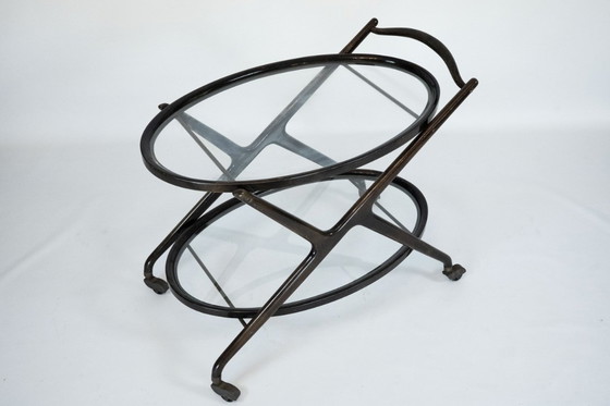 Image 1 of Ebonized Wood and Glass Bar Cart by Cesare Lacca, Italy 1950s