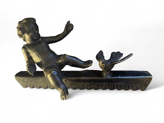 Paar putti met vogels in gebronsd brons, Beeldhouwkunst, Zwart (foto 10 van 10)