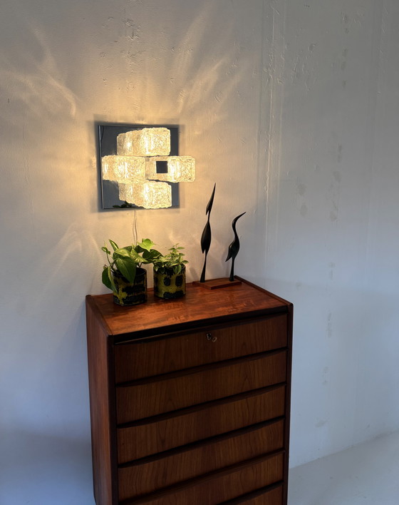Image 1 of Lampada da parete/soffitto vintage in cromo e vetro ghiaccio, Hillebrand '70