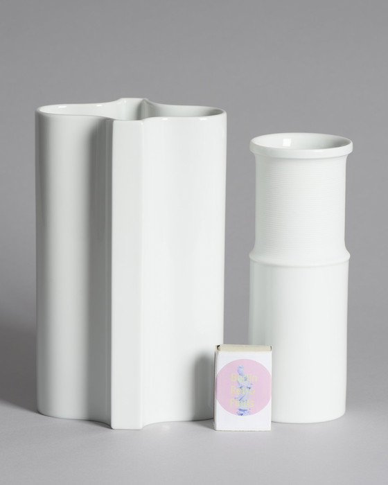 Image 1 of Rosenthal Glossy & Matte Porcelain Vase Duo Tapio Wirkkala Vintage Mid-Century