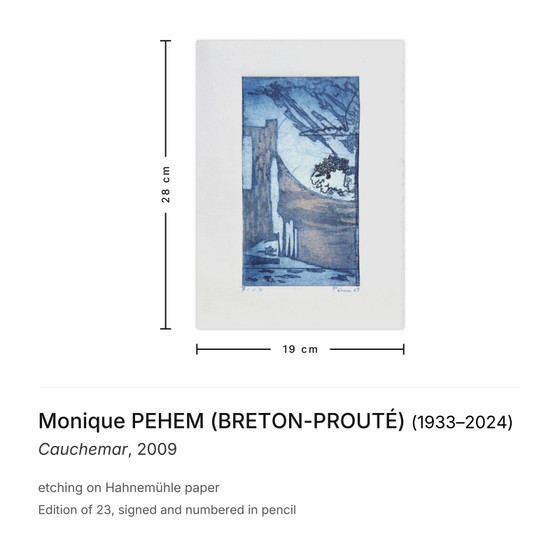 Monique PEHEM (BRETON-PROUTÉ) Gesigneerde ets Cauchemar 2009 – Litho's & Zeefdrukken, Paper (photo 3 of 5)