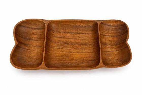 Vintage Wood Serving Bowl XXL 44 cm | Hand-carved Mid Century Snack Bowl with 3 Compartments | Teak Wood (photo 3 of 11)