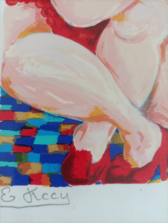 Image 1 of Engelien Kooij – “Sitting woman in red” – original signed silkscreen (116/125)