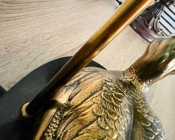 Image 1 of Vintage Deknudt Brass Duck Table Lamp – Mid-Century Style – Black Shade