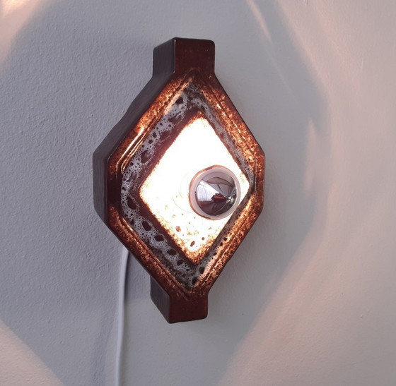 Image 1 of 1 van 2 PAN Leuchten mcm vintage keramieken wandlamp in bruin/grijstinten, west germany fat lava stijl, keramische wandlamp, spa