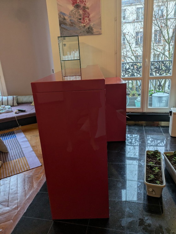 Image 1 of Zeldzame bar- en vitrinekastset - Uniek designstuk - Rood gelakt (Cartier-stijl)