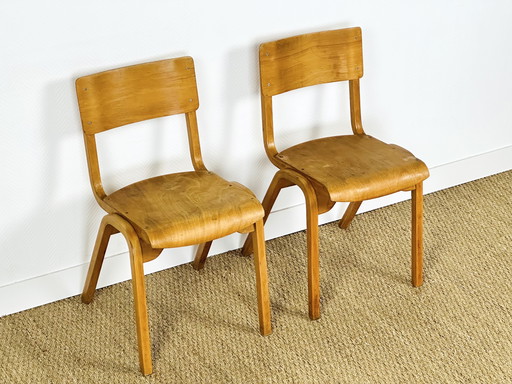 2 Schulstühle aus Buche 1960