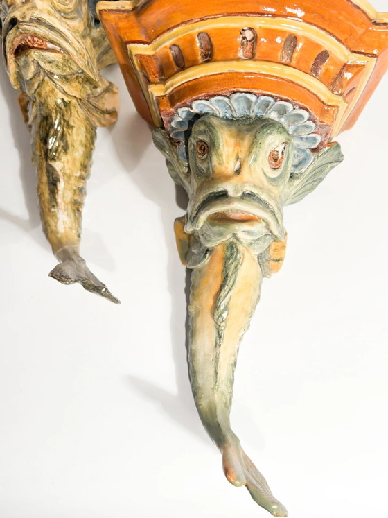 Paire de consoles en céramique en forme de poisson, datant du XIXe siècle, provenant d'Italie centrale. (photo 5 of 10)