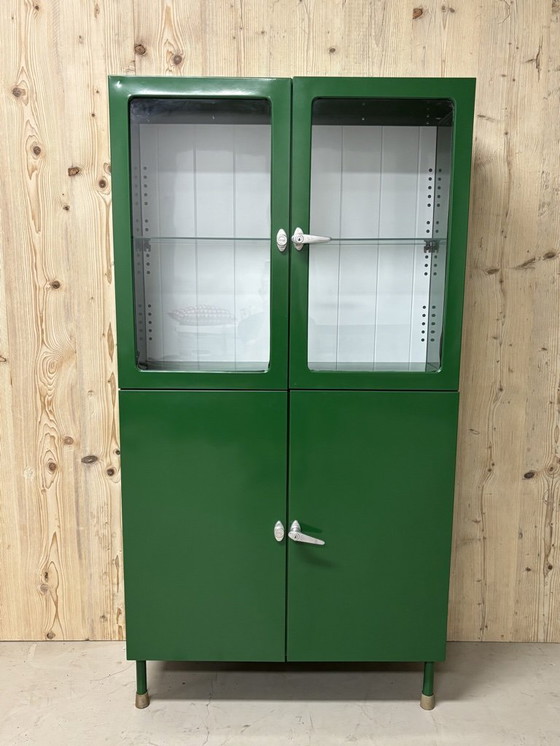 Image 1 of Green vintage apothecary cabinet - display cabinet