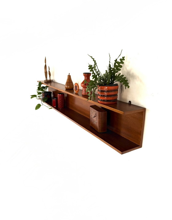 Vintage XL (199cm) Teakhouten Wandplank, Jaren ‘60 – Wandkast, Wood (photo 7 of 13)