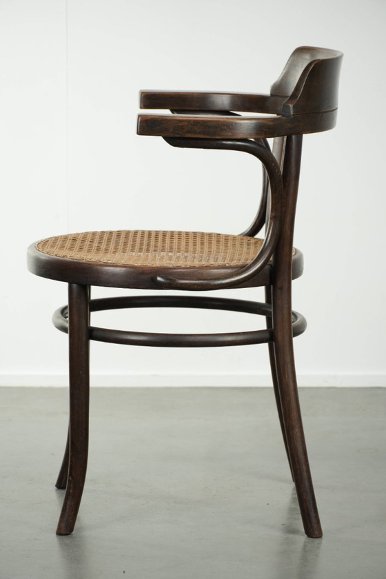 Image 1 of Chaise d'appoint/de salle à manger/de café Cosmos vintage originale en toile, avec un bois élégamment courbé dans le style Thone