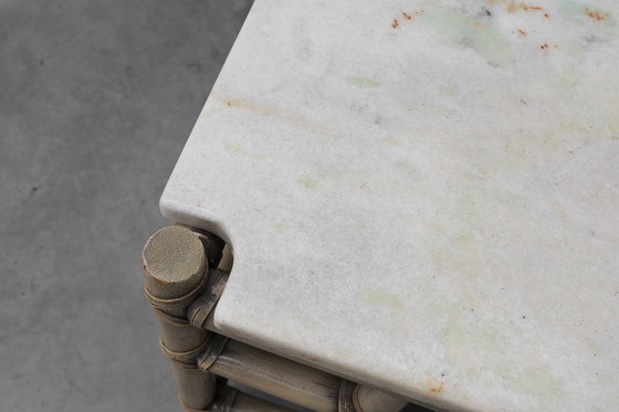 Image 1 of Large wicker coffee table "Attila" with marble top by Gasparucci Italy