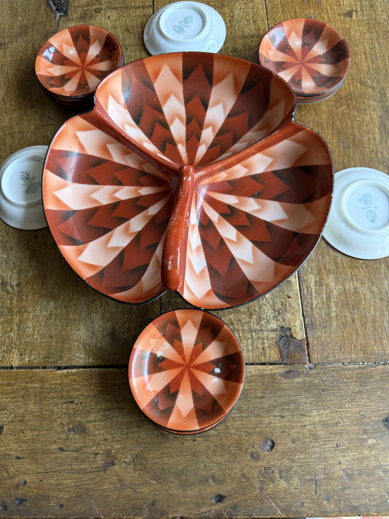 Image 1 of Juego de aperitivos Art Deco Slovitz, 1 cuenco grande, 12 cuencos pequeños, checo