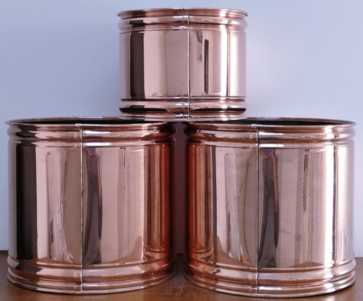 Tre vasi cilindrici in rame, design vintage olandese