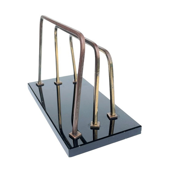 Art Deco / Bauhaus Letter Holder, Glass and Brass, 1930s. – Table accessories (photo 4 of 12)