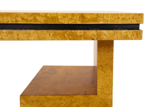 Image 1 of Console géométrique en ronce de noyer de style Art Déco.