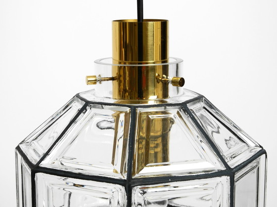 Image 1 of Bellissima e rara lampada a sospensione originale degli anni '60 in vetro ottagonale di Limburg