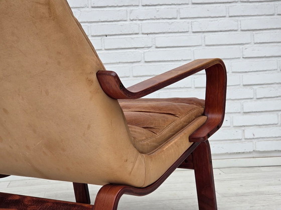 Jaren 70, Scandinavische Hoge Rug Fauteuil, Meubelleer, Gebogen Hout – Canvas (photo 8 of 20)