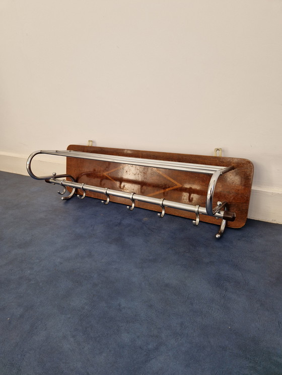 Image 1 of Vintage coat rack wood chrome - art deco 1930s gispen style