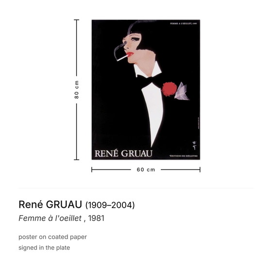 René GRUAU Poster Woman with Carnation 1981 – Paper (photo 3 of 5)
