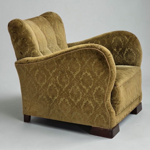 1950s, Danish Relax Chair, Furniture Velour, Oak Wood – fauteuils, Textile