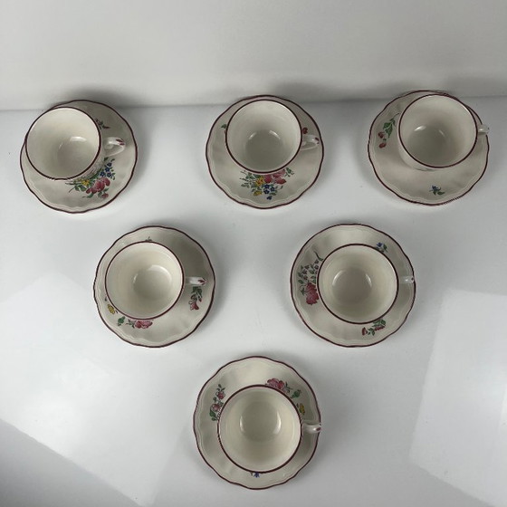 Image 1 of Set of 6 coffee cups with saucers, Streetlight pattern by KG Lunéville