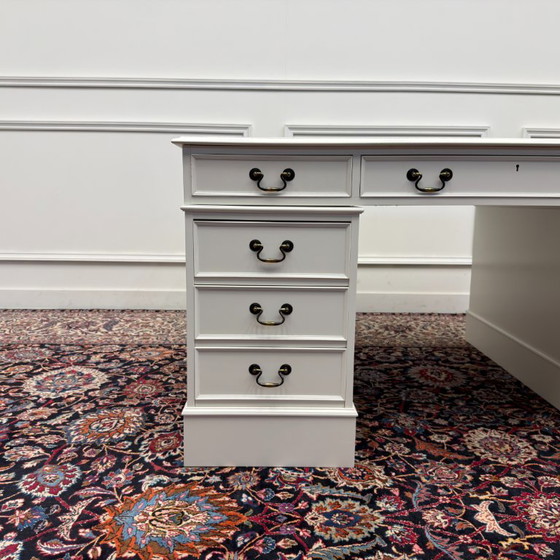 Classic English White Desk Partnerdesk – Wood, Leather (photo 10 of 18)